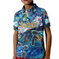 San Andres and Providencia Kid Polo Shirt Sea Turtle Tropical Pattern - Wonder Print Shop