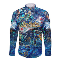 San Andres and Providencia Long Sleeve Button Shirt Sea Turtle Tropical Pattern