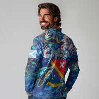 San Andres and Providencia Long Sleeve Polo Shirt Sea Turtle Tropical Pattern - Wonder Print Shop