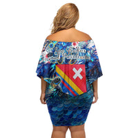San Andres and Providencia Off Shoulder Short Dress Sea Turtle Tropical Pattern - Wonder Print Shop