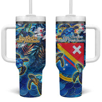 San Andres and Providencia Tumbler With Handle Sea Turtle Tropical Pattern - Wonder Print Shop