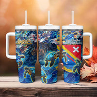 San Andres and Providencia Tumbler With Handle Sea Turtle Tropical Pattern - Wonder Print Shop