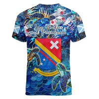 San Andres and Providencia Women V-Neck T-Shirt Sea Turtle Tropical Pattern - Wonder Print Shop