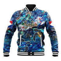 Saba Baseball Jacket Sea Turtle Tropical Pattern