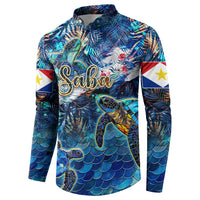 Saba Button Sweatshirt Sea Turtle Tropical Pattern