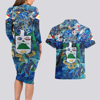 Saba Couples Matching Long Sleeve Bodycon Dress and Hawaiian Shirt Sea Turtle Tropical Pattern