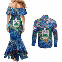 Saba Couples Matching Mermaid Dress and Long Sleeve Button Shirt Sea Turtle Tropical Pattern