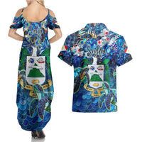 Saba Couples Matching Summer Maxi Dress and Hawaiian Shirt Sea Turtle Tropical Pattern