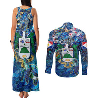 Saba Couples Matching Tank Maxi Dress and Long Sleeve Button Shirt Sea Turtle Tropical Pattern