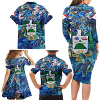 Saba Family Matching Long Sleeve Bodycon Dress and Hawaiian Shirt Sea Turtle Tropical Pattern