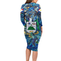 Saba Family Matching Long Sleeve Bodycon Dress and Hawaiian Shirt Sea Turtle Tropical Pattern