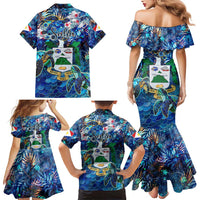 Saba Family Matching Mermaid Dress and Hawaiian Shirt Sea Turtle Tropical Pattern