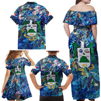 Saba Family Matching Off Shoulder Maxi Dress and Hawaiian Shirt Sea Turtle Tropical Pattern