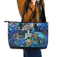 Saba Leather Tote Bag Sea Turtle Tropical Pattern