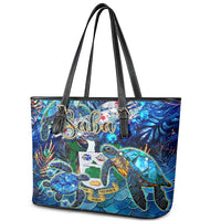 Saba Leather Tote Bag Sea Turtle Tropical Pattern
