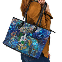Saba Leather Tote Bag Sea Turtle Tropical Pattern