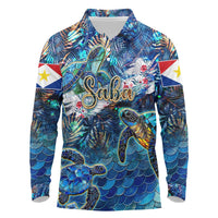 Saba Long Sleeve Polo Shirt Sea Turtle Tropical Pattern - Wonder Print Shop