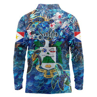 Saba Long Sleeve Polo Shirt Sea Turtle Tropical Pattern - Wonder Print Shop