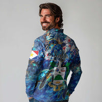 Saba Long Sleeve Polo Shirt Sea Turtle Tropical Pattern - Wonder Print Shop