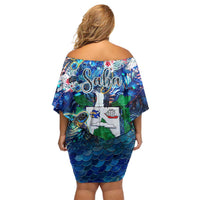 Saba Off Shoulder Short Dress Sea Turtle Tropical Pattern - Wonder Print Shop