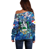 Saba Off Shoulder Sweater Sea Turtle Tropical Pattern - Wonder Print Shop