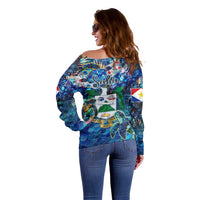 Saba Off Shoulder Sweater Sea Turtle Tropical Pattern - Wonder Print Shop