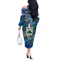 Saba Off The Shoulder Long Sleeve Dress Sea Turtle Tropical Pattern - Wonder Print Shop