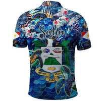 Saba Polo Shirt Sea Turtle Tropical Pattern - Wonder Print Shop