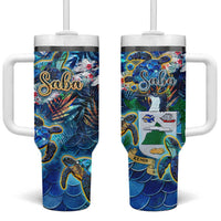 Saba Tumbler With Handle Sea Turtle Tropical Pattern - Wonder Print Shop