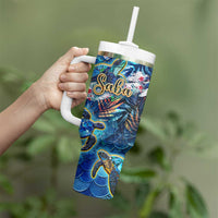 Saba Tumbler With Handle Sea Turtle Tropical Pattern - Wonder Print Shop