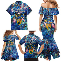 Turks and Caicos Islands Family Matching Mermaid Dress and Hawaiian Shirt Sea Turtle Tropical Pattern