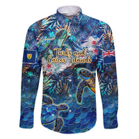Turks and Caicos Islands Family Matching Off The Shoulder Long Sleeve Dress and Hawaiian Shirt Sea Turtle Tropical Pattern