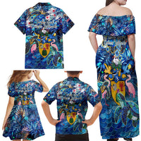 Turks and Caicos Islands Family Matching Off Shoulder Maxi Dress and Hawaiian Shirt Sea Turtle Tropical Pattern