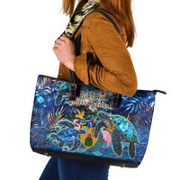 Turks and Caicos Islands Leather Tote Bag Sea Turtle Tropical Pattern