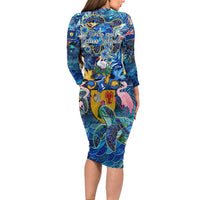 Turks and Caicos Islands Long Sleeve Bodycon Dress Sea Turtle Tropical Pattern - Wonder Print Shop