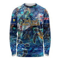 Turks and Caicos Islands Long Sleeve Shirt Sea Turtle Tropical Pattern - Wonder Print Shop