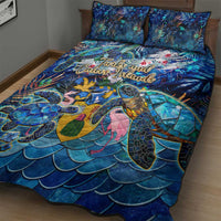 Turks and Caicos Islands Quilt Bed Set Sea Turtle Tropical Pattern - Wonder Print Shop