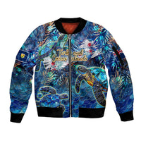 Turks and Caicos Islands Sleeve Zip Bomber Jacket Sea Turtle Tropical Pattern - Wonder Print Shop