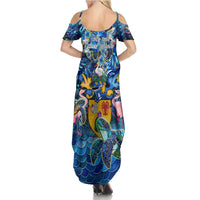 Turks and Caicos Islands Summer Maxi Dress Sea Turtle Tropical Pattern - Wonder Print Shop
