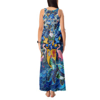 Turks and Caicos Islands Tank Maxi Dress Sea Turtle Tropical Pattern - Wonder Print Shop