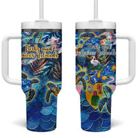 Turks and Caicos Islands Tumbler With Handle Sea Turtle Tropical Pattern - Wonder Print Shop