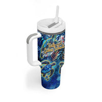 Turks and Caicos Islands Tumbler With Handle Sea Turtle Tropical Pattern - Wonder Print Shop