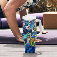 Turks and Caicos Islands Tumbler With Handle Sea Turtle Tropical Pattern - Wonder Print Shop