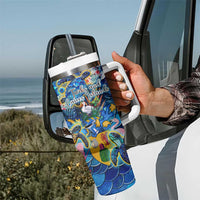 Turks and Caicos Islands Tumbler With Handle Sea Turtle Tropical Pattern - Wonder Print Shop