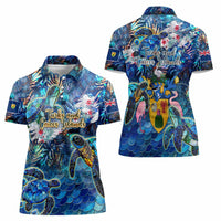 Turks and Caicos Islands Women Polo Shirt Sea Turtle Tropical Pattern - Wonder Print Shop