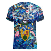Turks and Caicos Islands Women V-Neck T-Shirt Sea Turtle Tropical Pattern - Wonder Print Shop