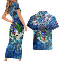 Montserrat Couples Matching Short Sleeve Bodycon Dress and Hawaiian Shirt Sea Turtle Tropical Pattern