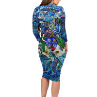 Montserrat Family Matching Long Sleeve Bodycon Dress and Hawaiian Shirt Sea Turtle Tropical Pattern