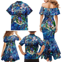Montserrat Family Matching Mermaid Dress and Hawaiian Shirt Sea Turtle Tropical Pattern