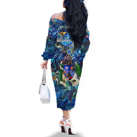 Montserrat Family Matching Off The Shoulder Long Sleeve Dress and Hawaiian Shirt Sea Turtle Tropical Pattern